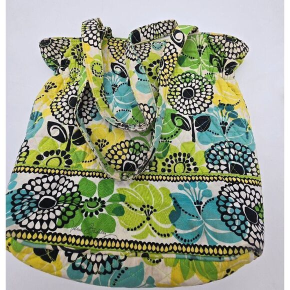 Vera Bradley Limes Up Tote Bag With Coin Pouch Set Floral Pattern Cotton - Picture 8 of 9